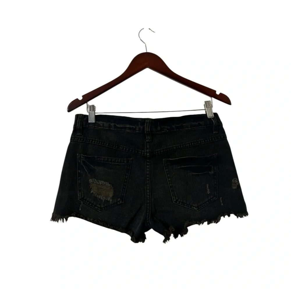 FREE PEOPLE Shark Bite Black Distressed Jean Denim Shorts